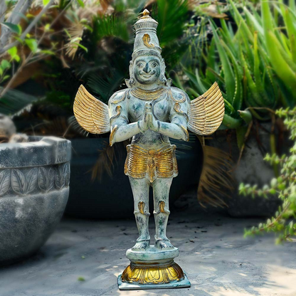 ब्रासोरा® वृंदावन वेणुगोपाल कृष्ण पीतल की प्रतिमा मोर के साथ | एंटीक नीला और सुनहरा रंग | ऊँचाई 20 इंच