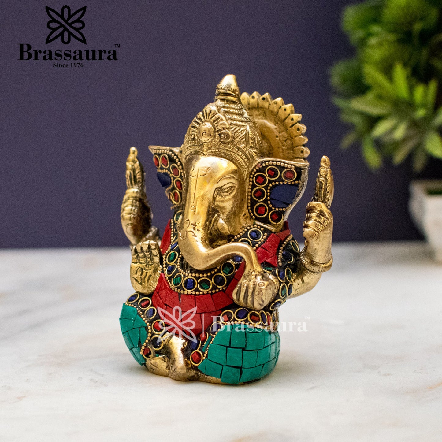 Brassaura™ Brass Ganesha Idol for Home and Decor | Weight 0.8 Kg | Height 4.5 Inches