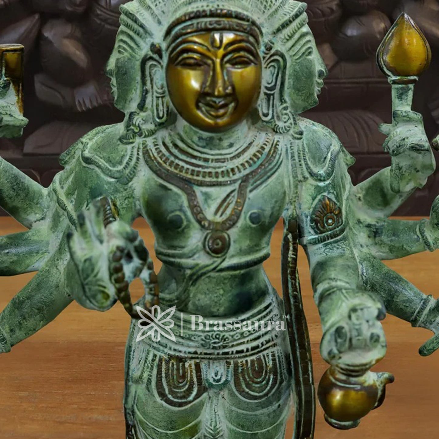 Brassaura™ Brass Brahma Dev Idol – Height 15 Inches & Weight 22.53 Kgs | Traditional Handcrafted Sculpture for Pooja Space