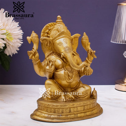 Brass Ganesha Statue For Home Decor And Gift Item Weight 3.8 Kg And Height 10 Inches