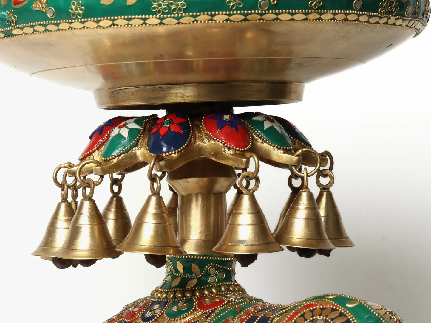 Brassaura® Royal Elephant Brass Urli with Inlay Work & Hanging Bells | Pure Brass | Height 20.7 Inches & Weight 18.35 kgs