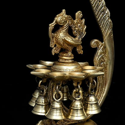 ब्रासोरा® वृंदावन वेणुगोपाल कृष्ण पीतल की प्रतिमा मोर के साथ | एंटीक नीला और सुनहरा रंग | ऊँचाई 20 इंच