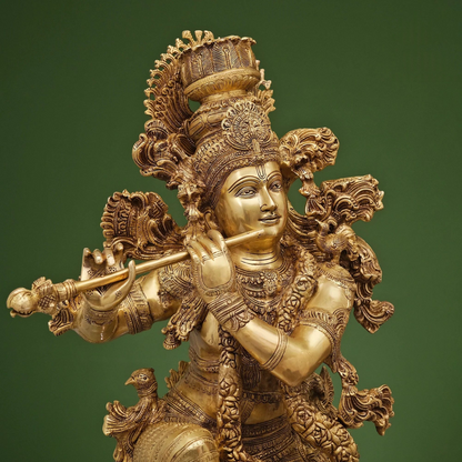 Brassaura® Brass Krishna Idol for Home Temple | Height 43 Inches