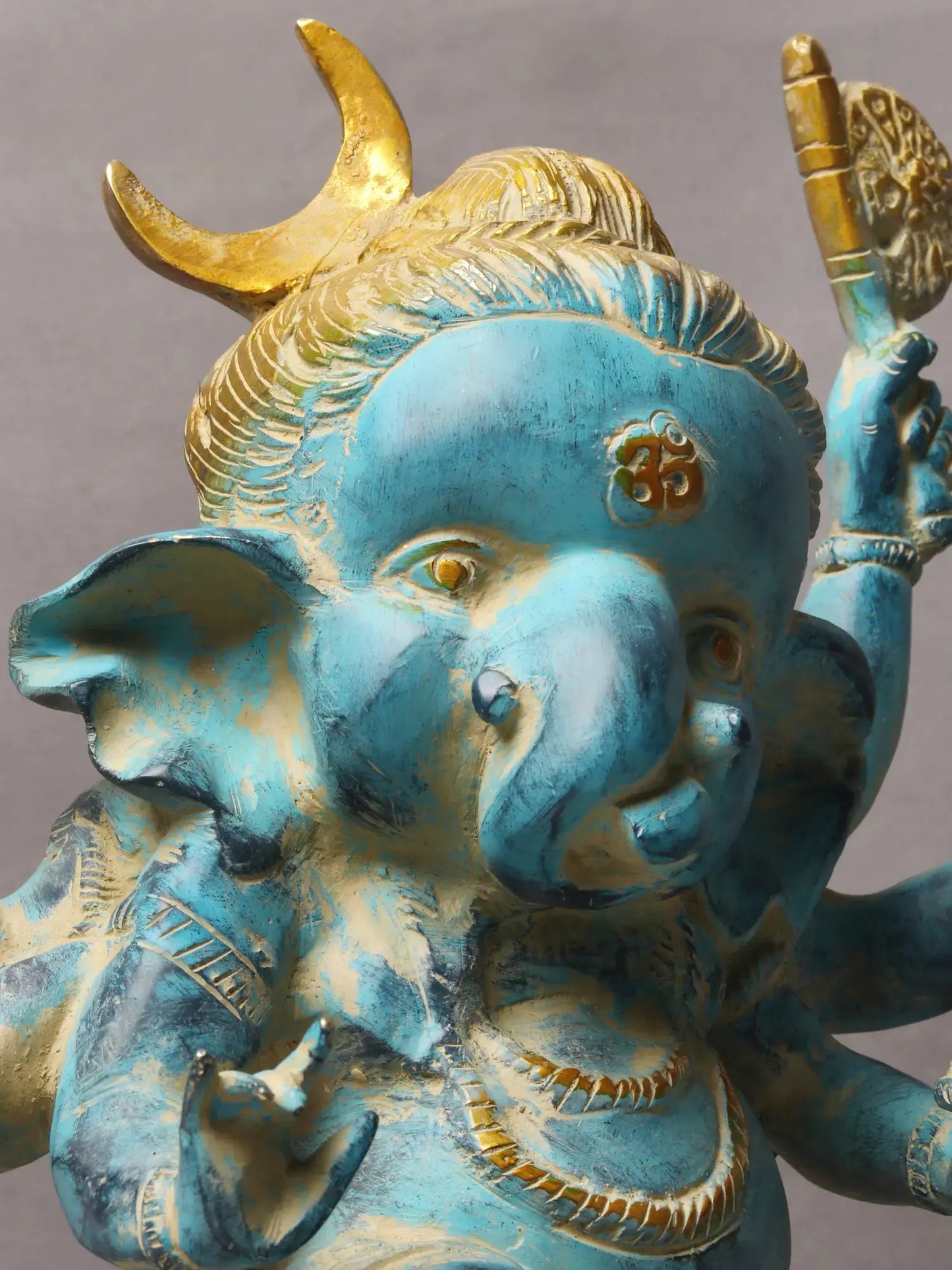 Brassaura™ Six-Armed Dancing Bal Ganesha | Turquoise Patina with Gold Highlights | Height 15.6 Inches & Weight 8.70 kgs