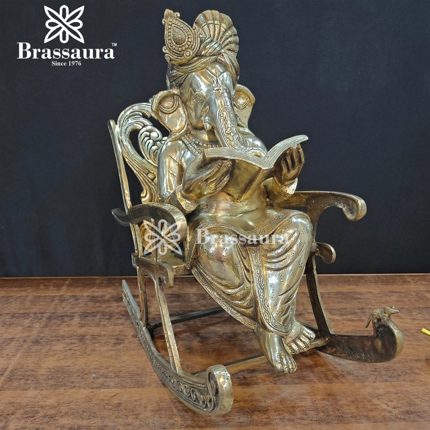 Brassaura™ Brass Chair Ganesha Statue for Home and Decor | Weight 27 Kgs | Height 13 Inches