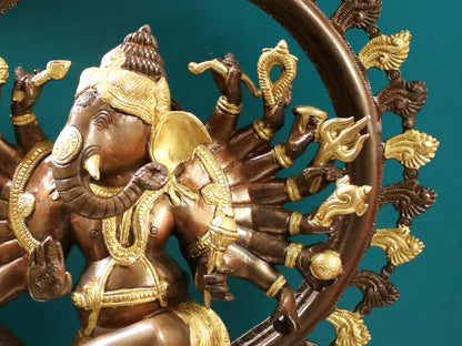 Brassaura™ Sixteen Armed Dancing Ganesha as Nataraja | Pure Brass Statue | Height 26 Inches & Weight 22.40 Kgs