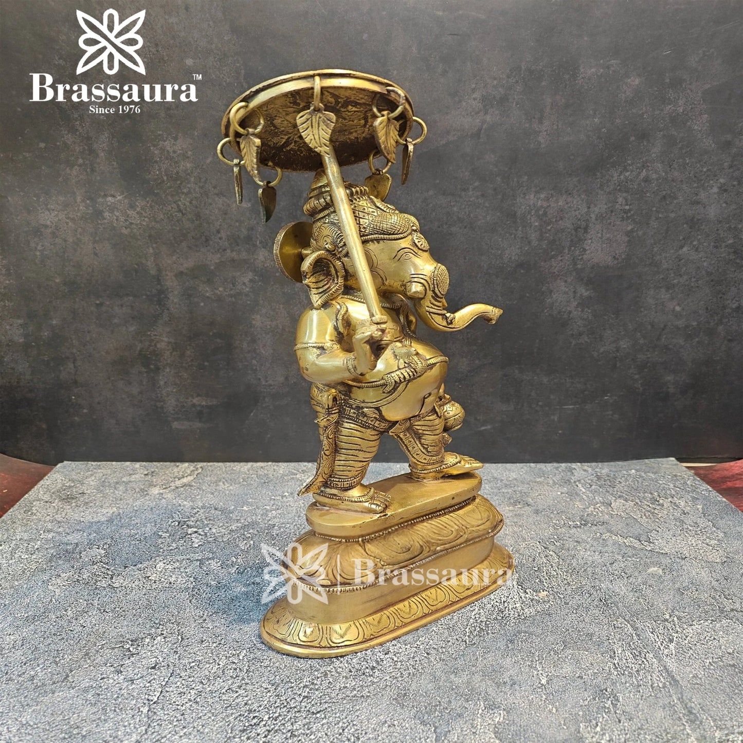 Brassaura™ Brass Umbrella Ganesha Statue for Home and Decor | Weight 5 Kgs | Height 15 Inches