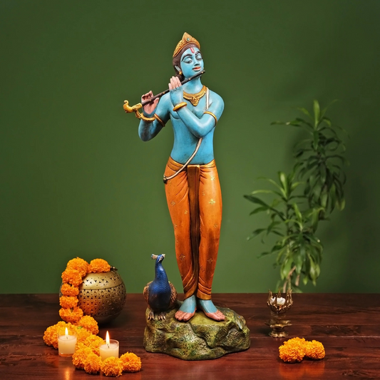Brassaura® Brass Krishna Statue for Home Decor | Height 29 Inches