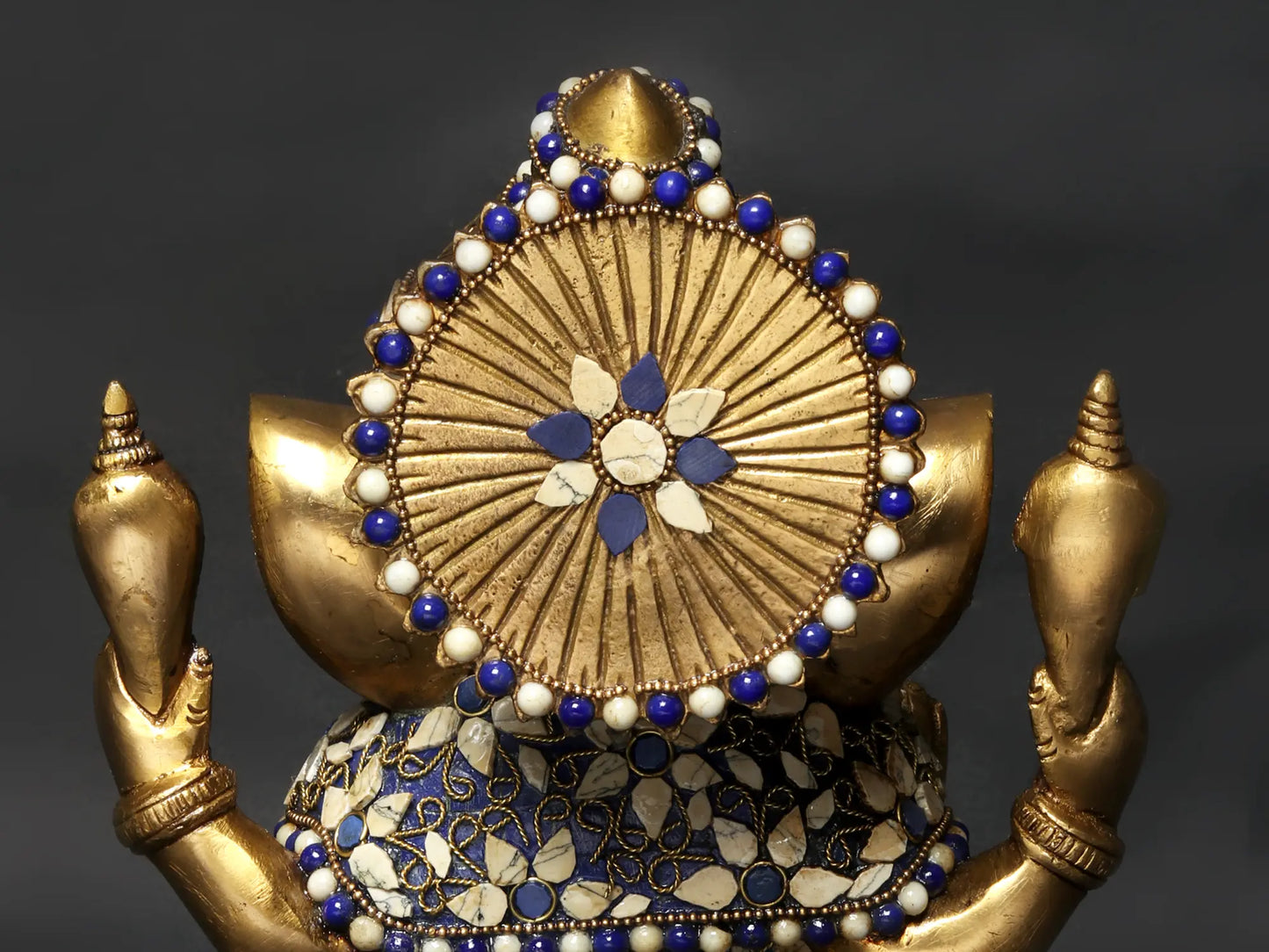 Brassaura™ Blessing Lord Ganesha Brass Idol with Inlay Work | Height 9 Inches & Weight 4.33 kgs