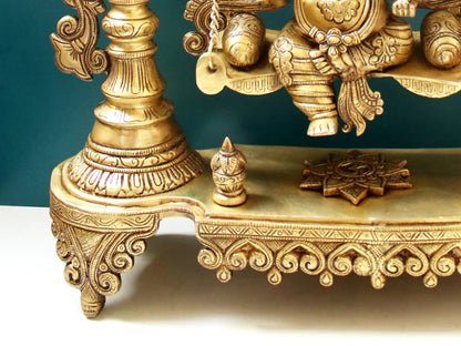 Brassaura™ Kirtimukha Lord Ganesha on Swing with Bells | Pure Brass Idol | Height 26 Inches & Weight 16.60 Kgs