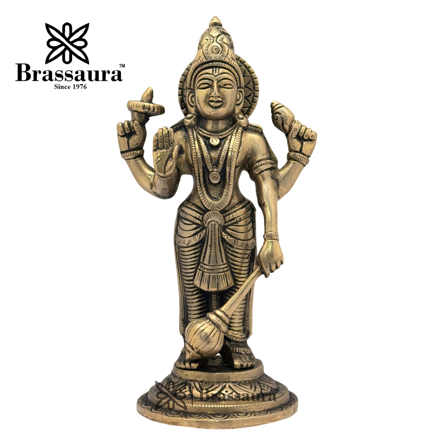 Brassaura™ Brass Black Patina Work Vishnu laxmi Idol for Home and Decor Weight 2.9 Kg Height 23 cm