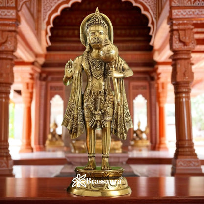 Brassaura™ Brass Ashirwad Mudra Hanuman Statue, Height 26 Inches & Weight 13.5 Kgs | Temple Décor