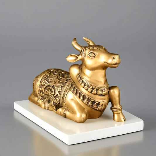 Brassaura™ Large Brass Superfine Nandi Sculpture – Height 14 Inches & Weight 15 Kgs | Handcrafted Devotional Idol