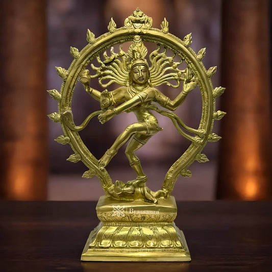 Brassaura™ Golden Finish Dancing Nataraj Brass Idol | Height 13 Inches & Weight 3.3 kgs