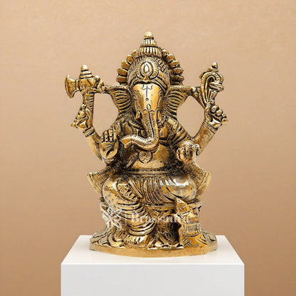 Brassaura™ Brass Ganesha Idol for Home and Decor | Weight 1.1 Kgs | Height 5 Inches
