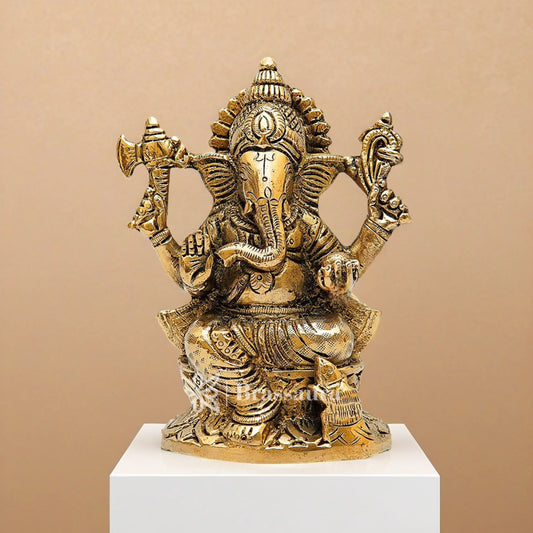 Brassaura™ Brass Ganesha Idol for Home and Decor | Weight 1.1 Kgs | Height 5 Inches