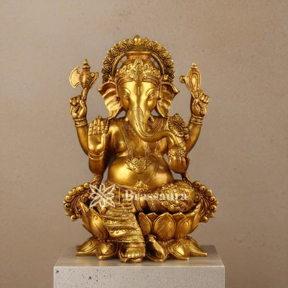 Brassaura™ Brass Jewellery Ganesha Idol for Home and Decor | Weight 7.5 Kgs | Height 13 Inches