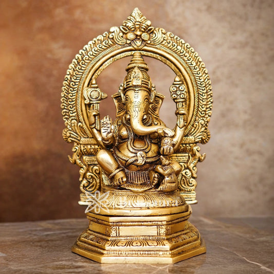 Brassaura™ Brass Ganesha Idol for Home and Decor | Weight 3.4 Kgs | Height 9.5 Inches