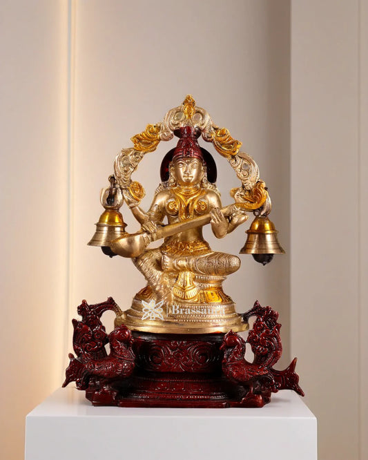 Brass Saraswati Idol for Home and Decor Height 8.2 Inches & Weight 2.17 Kgs