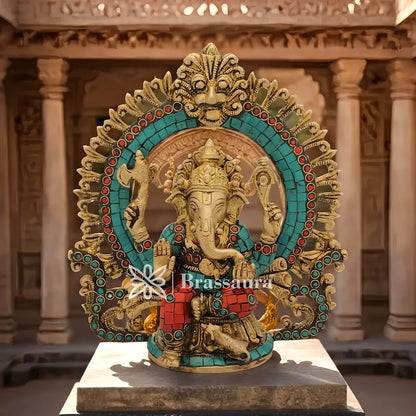 Brassaura™ Brass Ganesha Idol for Home Temple & Pooja Décor | Height 9 Inches & Weight 2.7 Kgs