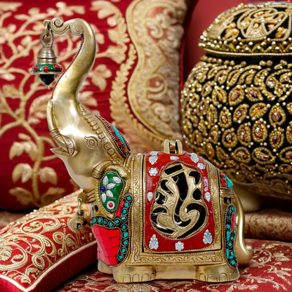 Brass Gem Stone Work Elephant Deepak Dhop Daan Weight 4 Kg Height 32 cm