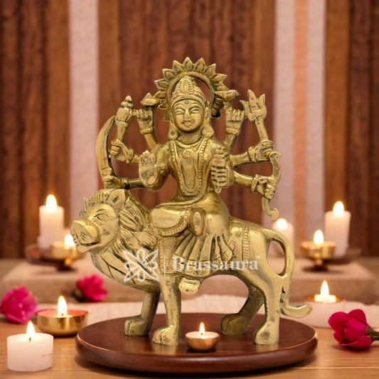 Handcrafted Brass Durga Murti – Perfect for Pooja Room & Gifting Height 5.2 inches & Weight 0.65 Kgs