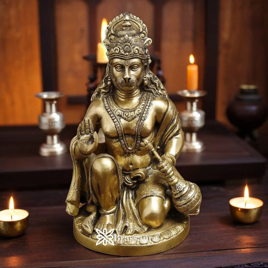 Brassaura™ Exquisite Brass Hanuman Statue – Height 9 Inches & Weight 3.6 Kgs | Temple Décor