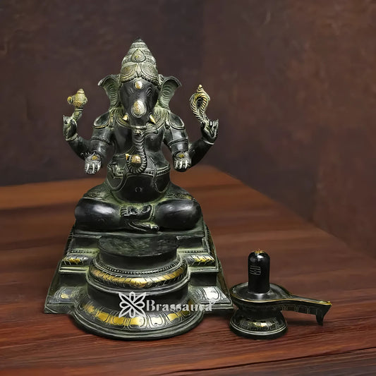 Brassaura™ Brass Ganesha Statue | Pure Brass with Antique Finish | Height 14.5 Inches & Weight 10.5 Kgs