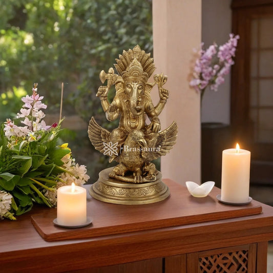 Brass Ganesha Statue For Home Decor And Gift Item Weight 3.4 Kg And Height 10 Inch