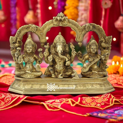 Brassaura™ Brass Antique Laxmi Ganesha Saraswati Murti – Height 7 Inches & Weight 2.9 Kgs | Home & Temple Idol