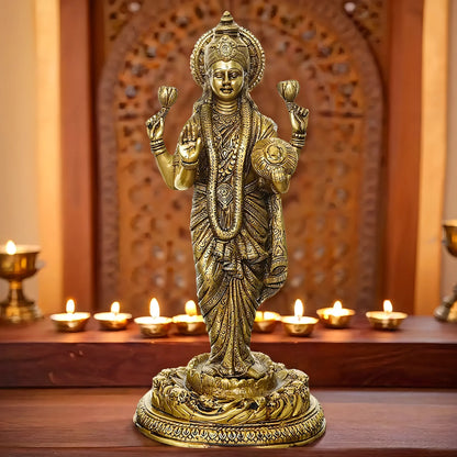 Brassaura™ Sacred Brass Laxmi Murti – Height 18 Inches & Weight 7 Kgs | Spiritual Home Idol