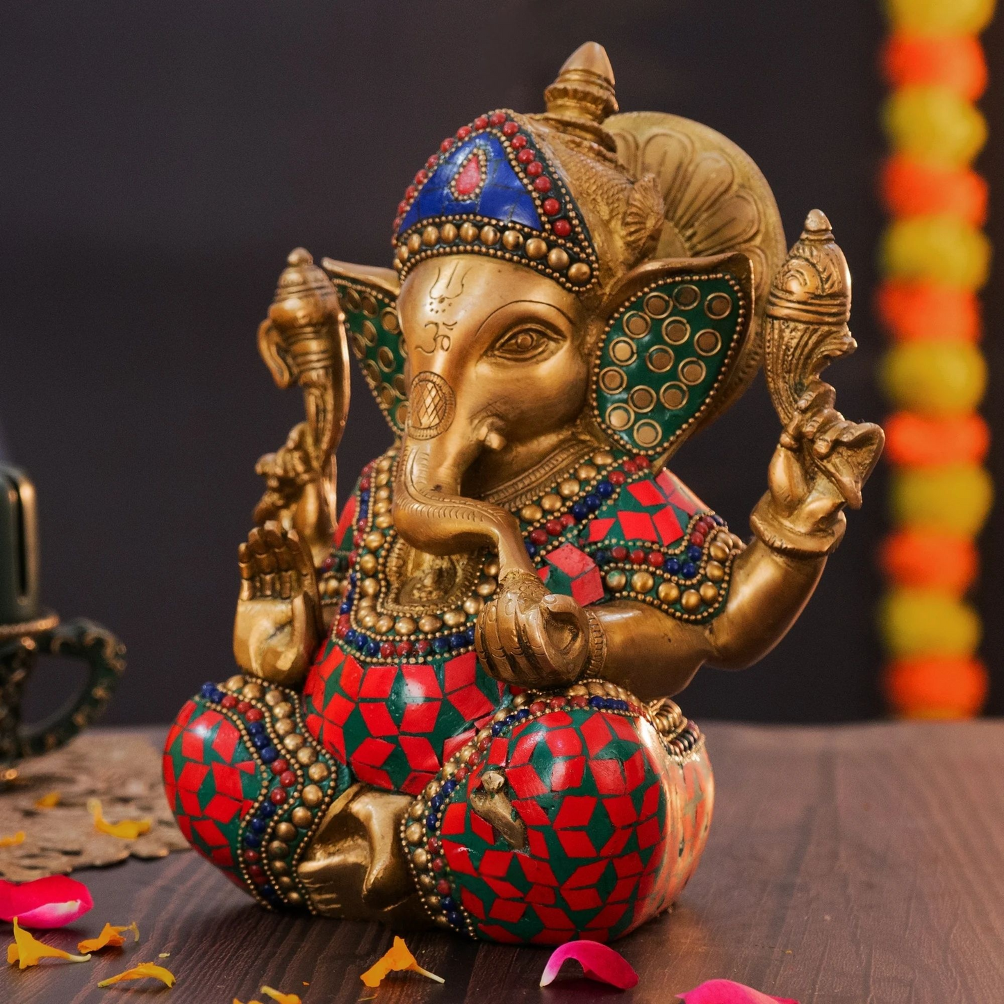 Brassaura® Brass Ganesha Statue for Home Temple Decor | Height 8 Inches