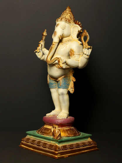 Brassaura™ Colored Standing Lord Ganesha Brass Idol | Height 19.5 Inches & Weight 10.70 kgs