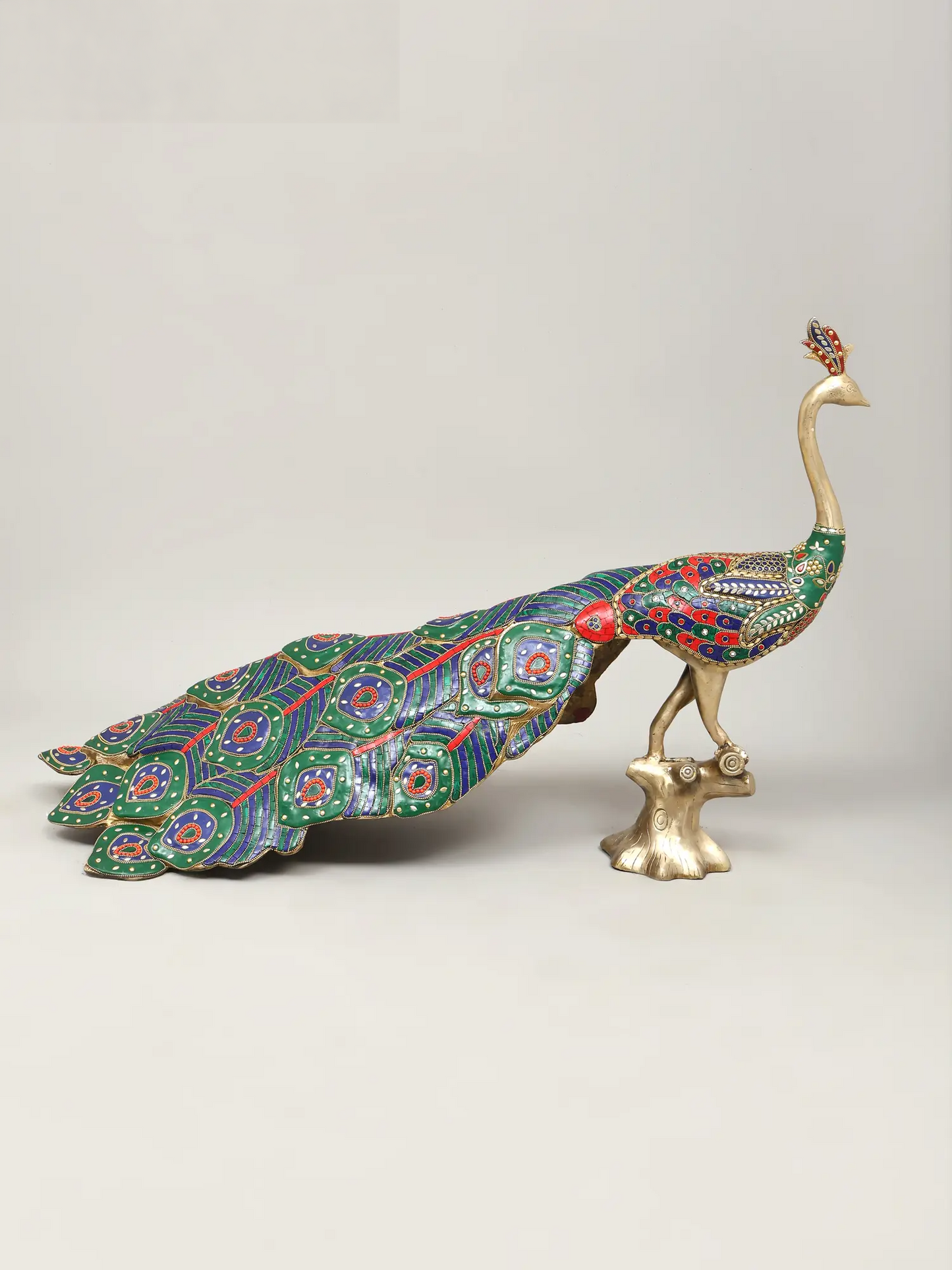 Brassaura® Peacock Brass Statue with Multicolor Inlay Work | Pure Brass | Height 24 Inches & Weight 24.60 kgs