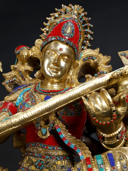 Brassaura® Grand Brass Goddess Saraswati Statue | 33.07 Inches | 87 kg