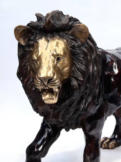 ब्रासौर्रा® बड़ा दहाड़ता हुआ शेर पीतल की मूर्ति | हस्तनिर्मित आकर्षक सज्जा | ऊँचाई 48 इंच और वज़न 182.30 किग्रा