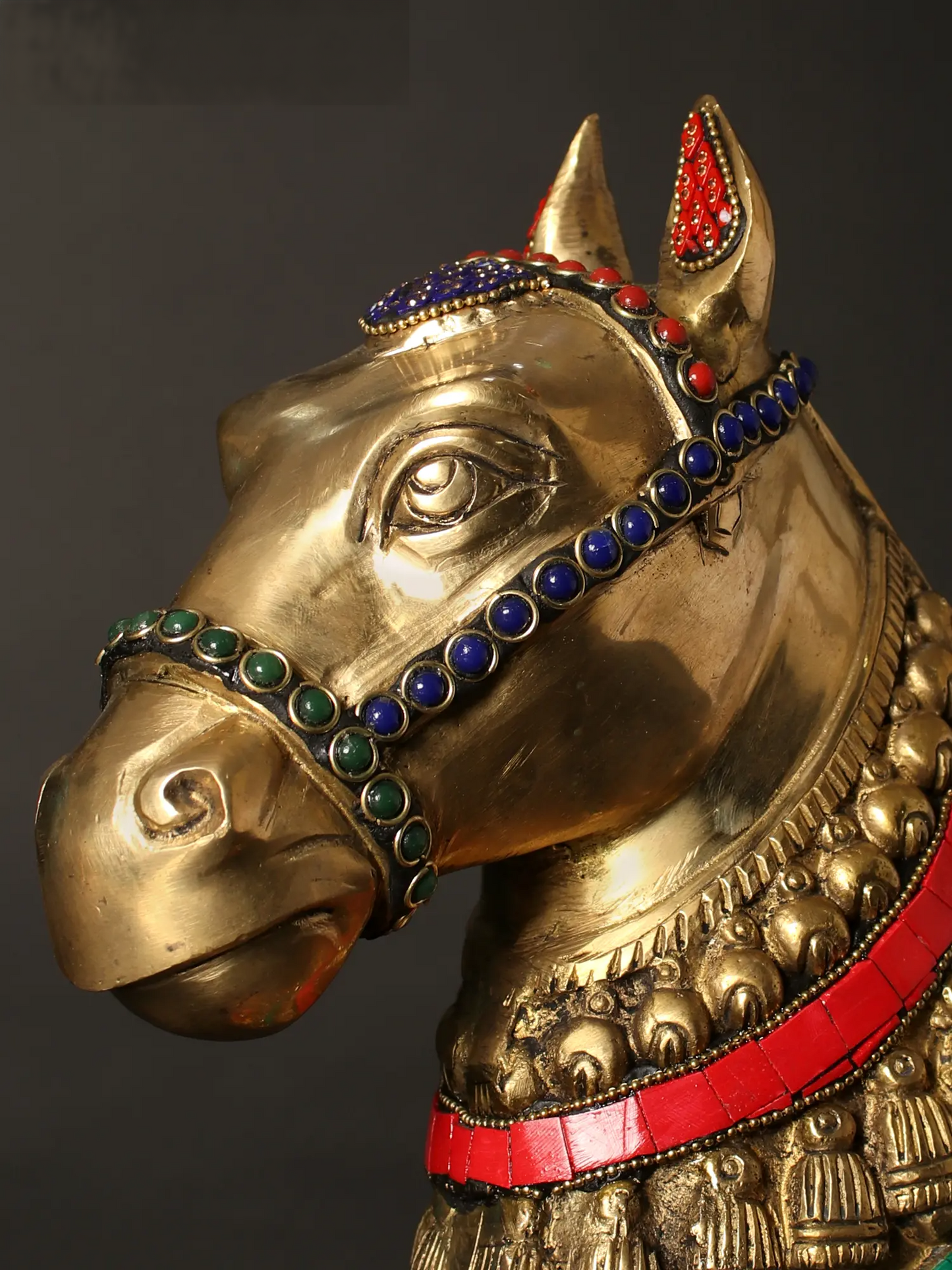 Brassaura® Decorative Brass Horse Bust with Inlay Work | Pure Brass | Height 10.4 Inches & Weight 4.25 kgs