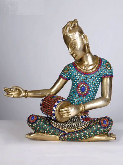Brassaura® Set of 4 Musical Lady Figurines with Inlay Work | Pure Brass | Height 18 Inches & Weight 55.45 kgs