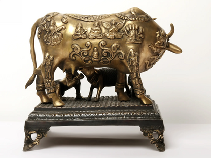 ब्रासौर® पीतल गाय और बछड़े की मूर्ति | ऊंचाई 12.01 इंच और वज़न 14.21 किग्रा