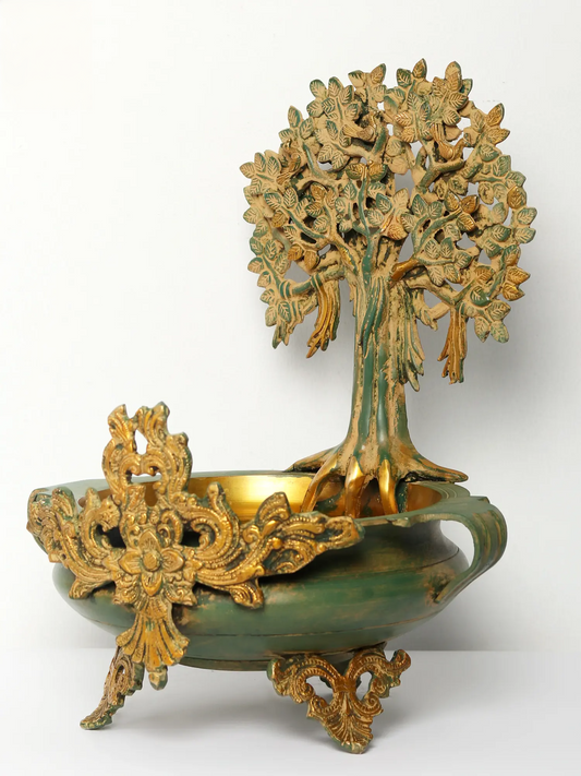 Brassaura® Brass Tree Urli Decorative Bowl with Stand | Pure Brass | Height 15.5 Inches & Weight 6.20 kgs