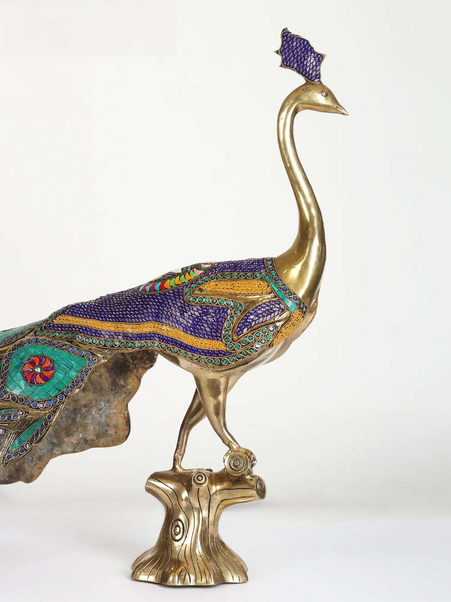 ब्रासौरा® ब्रास पीकॉक प्रतिमा स्टोन इनले वर्क के साथ | शुद्ध पीतल | ऊंचाई 24.8 इंच और वज़न 25.40 किलोग्राम