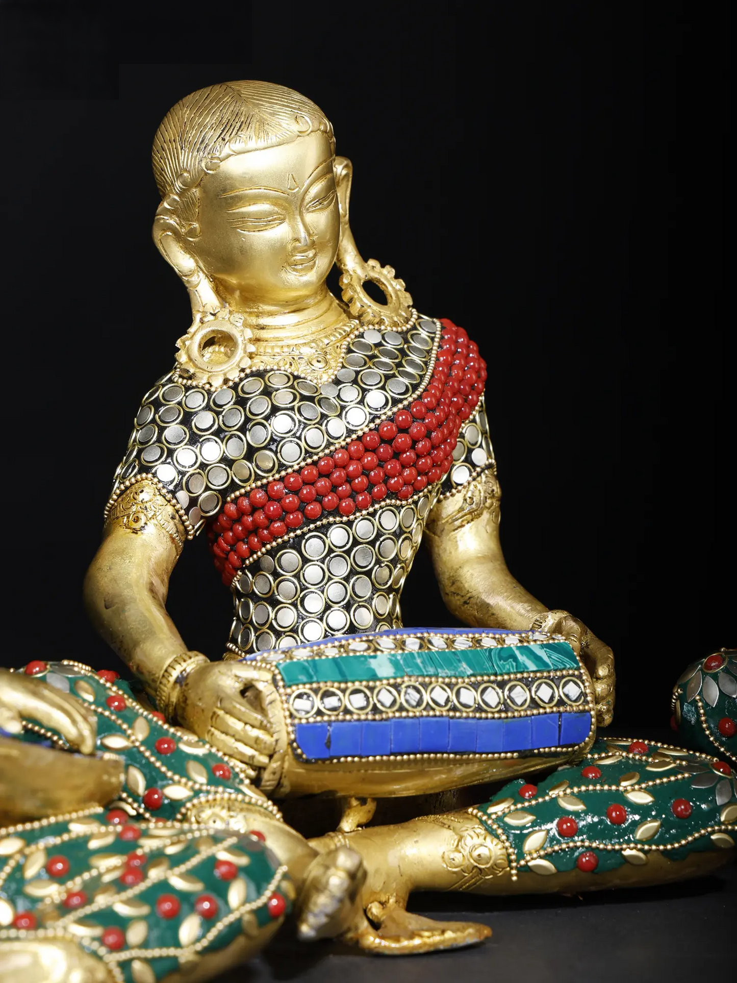Brassaura® Brass Musical Monk Figurine Set with Inlay Work | Pure Brass | Height 8.5 Inches & Weight 18.65 kgs