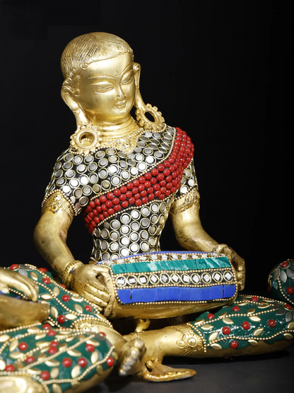 Brassaura® Brass Musical Monk Figurine Set with Inlay Work | Pure Brass | Height 8.5 Inches & Weight 18.65 kgs