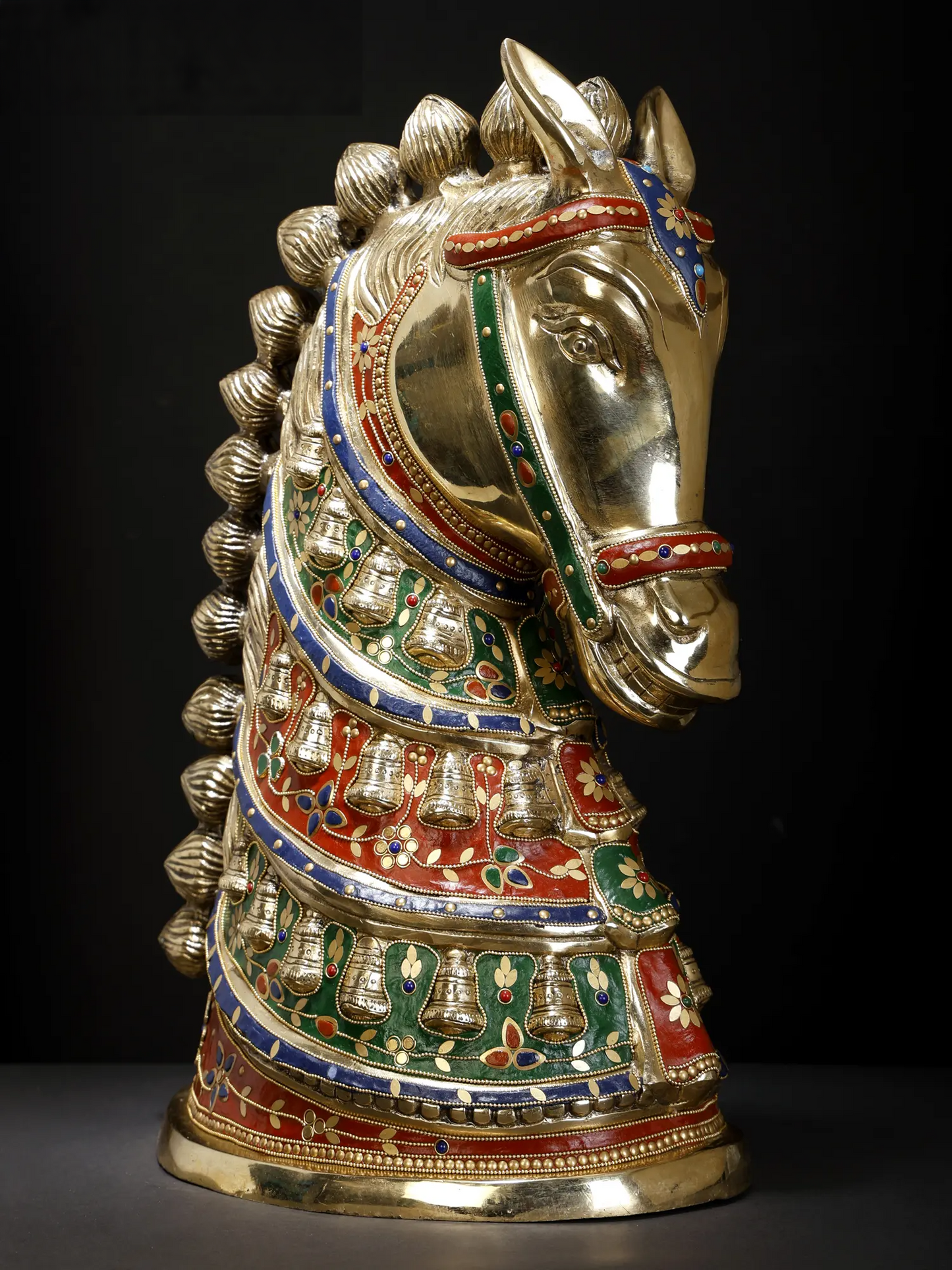 Brassaura® Decorative Brass Horse Head Bust with Stone Work | Pure Brass | Height 21 Inches & Weight 20.95 kgs