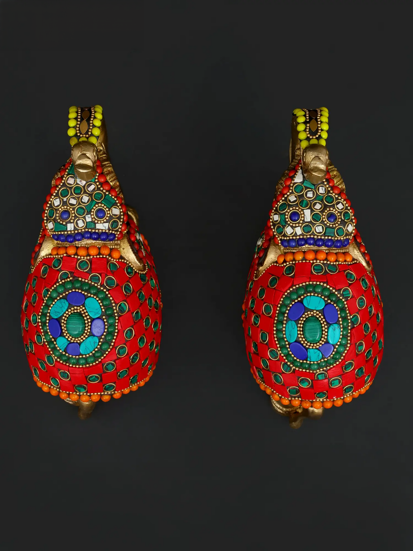 ब्रासौर® मल्टीकलर इनले वर्क के साथ हाथी की पीतल की मूर्तियों का जोड़ा | शुद्ध पीतल | ऊंचाई 5.5 इंच और वजन 3.53 किलोग्राम