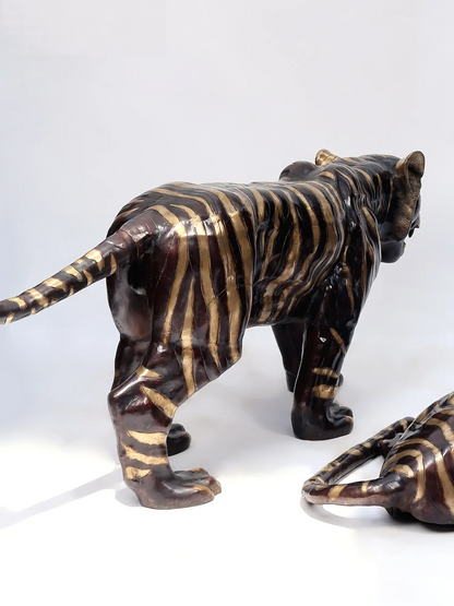 Brassaura® Pair of Tiger Brass Sculptures | Handcrafted Decorative Statues | Height 28 Inches & Weight 155.90 kgs