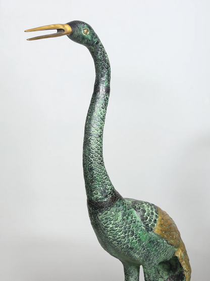 Brassaura® Pair of Decorative Crane Brass Sculptures | Handcrafted Home Décor Statues | Height 67 Inches & Weight 64 kgs