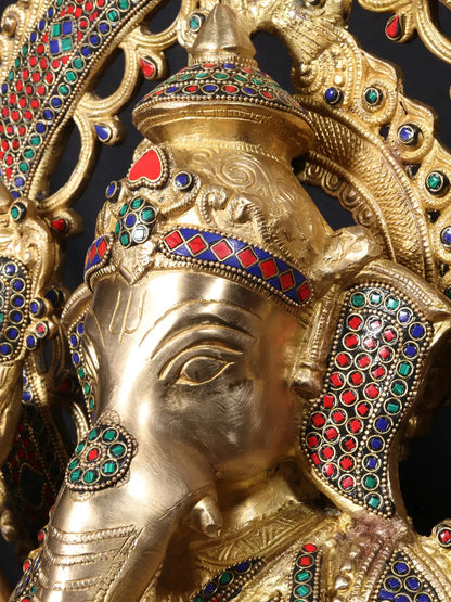 Brassaura™ Sitting Lord Ganesha Idol | Pure Brass with Intricate Detailing | Height 27 Inches & Weight 34.50 Kgs