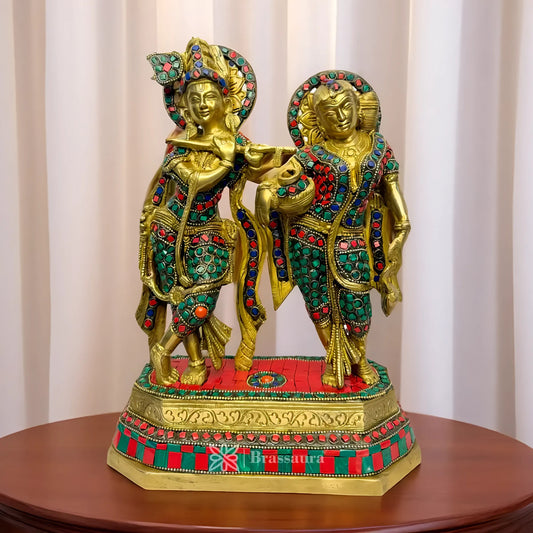 Brassaura™ Radha Krishna Murti | Pure Brass with Gemstone Inlay | Height 30 cm (11.8 Inches) & Weight 4.98 Kgs