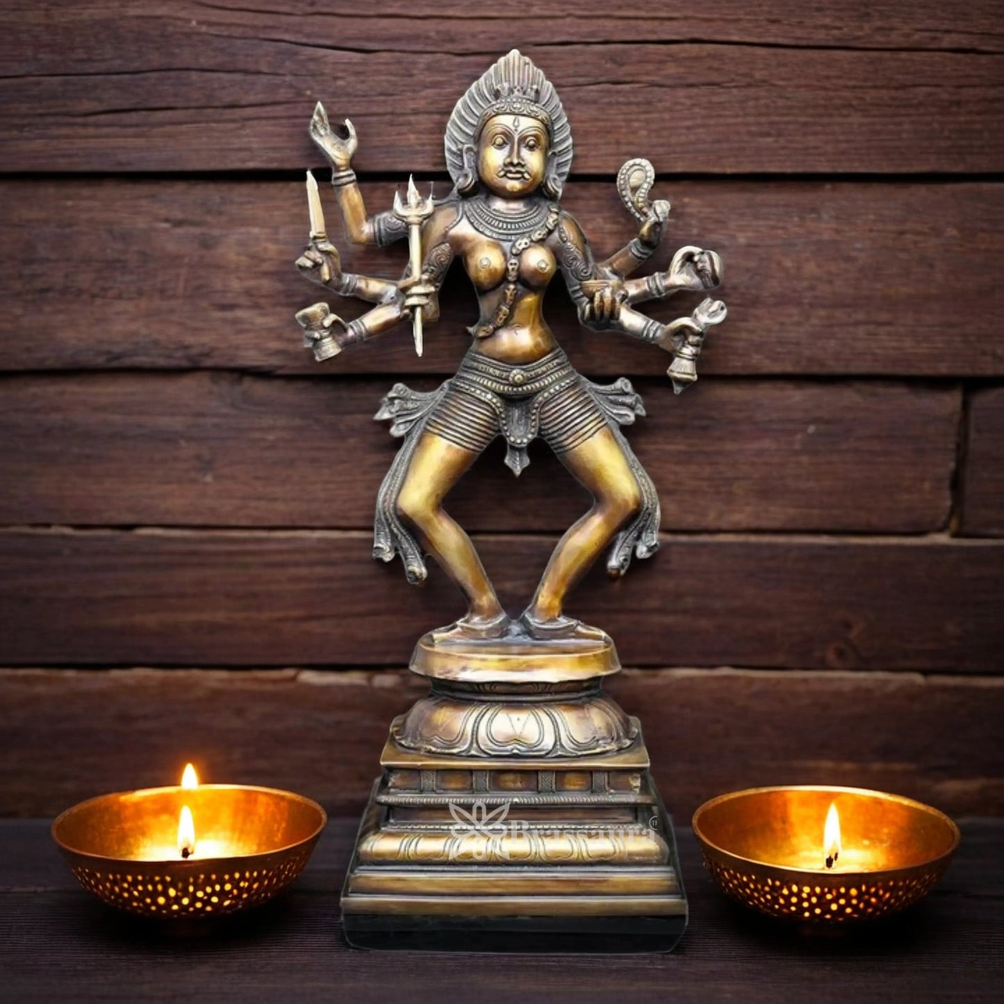 Brassaura™ Brass Bhairava Kali Maa Murti – Height 23.5 Inches & Weight 14 Kgs | Spiritual Hindu Idol